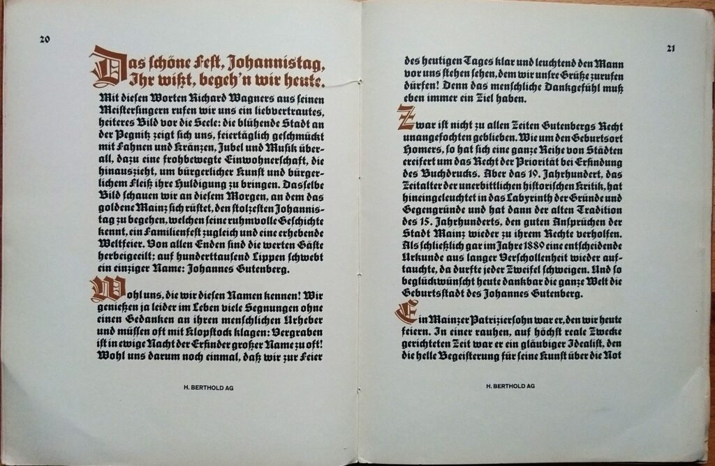 Sebaldus Gotisch und Initialen, Berthold-Probendruck. Berlin SW: H. Berthold AG, Schriftgießereien und Messinglinienfabriken, 1926