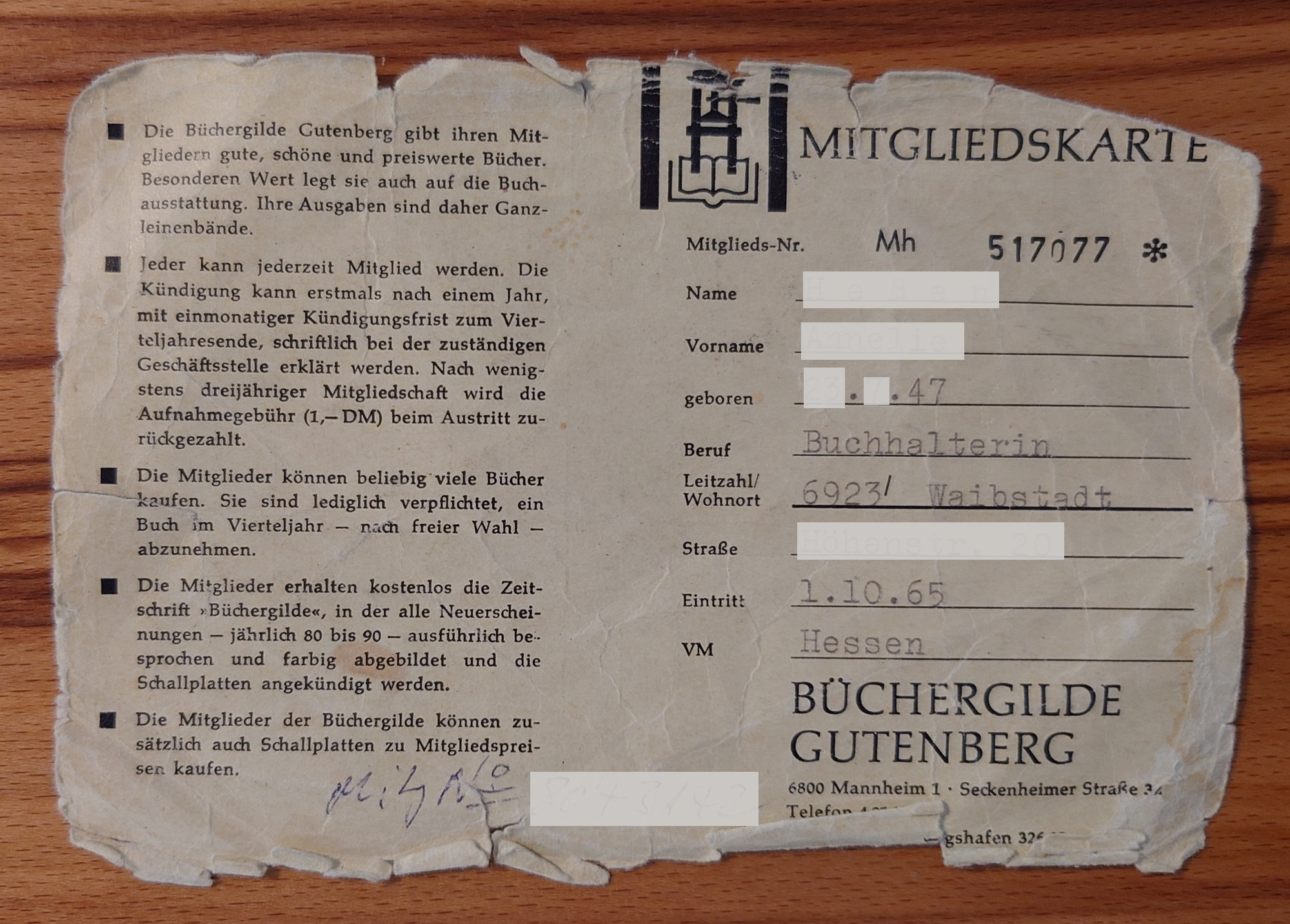 Mitgliedsausweis recto